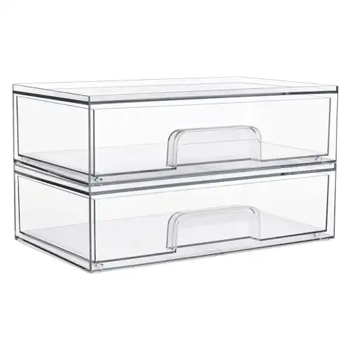 Vtopmart 12 W Clear Stackable Storage Drawers,2 Pack Acrylic Plastic Organizers Bins for Makeup Palettes, Cosmetics, and Beauty Supplies,Ideal for Vanity, Bathroom,Cabinet,Desk Organization