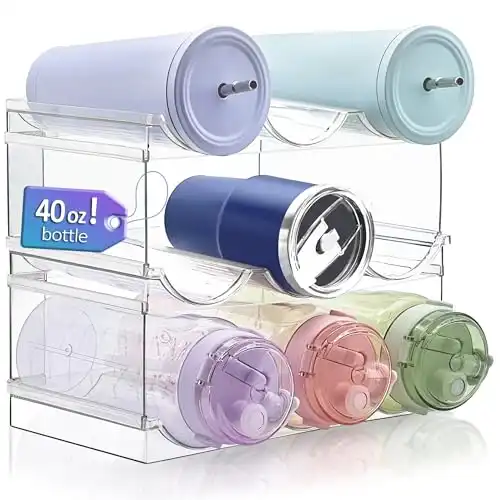 [ Large Compartment ] 3 Pack Water Bottle Organizer, Stackable Kitchen Home Organization and Storage Shelf, Plastic Water Bottle Holder for Fridge Cupboard Pantry Organizer, Tumbler Mug Cup Organizer