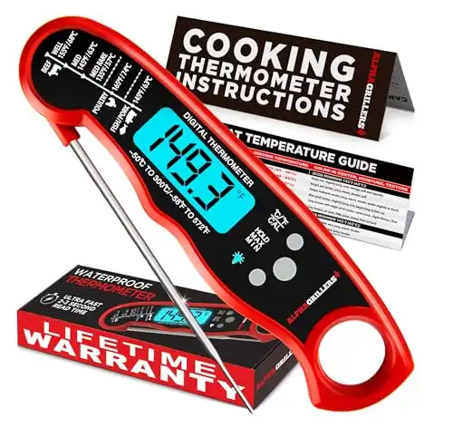 Alpha Grillers Instant Read Meat Thermometer for Cooking Grill and BBQ Griddle - Waterproof w/Backlight & Calibration for Food, Oven, Air Fryer Accessories, Kitchen Essentials, Stocking Stuffer Gi...