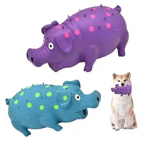 Pig Squeaky Dog Toy, 2 PCS Interactive Rubber Pig Dog Chew Toy - Durable Latex Spot Grunting Pig Dog Toys That Oink for Small Medium Large Dogs (Blue, Purple)
