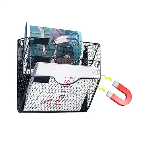 3-Tier Magnetic File Holder for File Cabinets, Refrigerator, Whiteboard, Magnetic Paper Holder, Magnetic Mail Holder, Black Magnetic Folder Holder