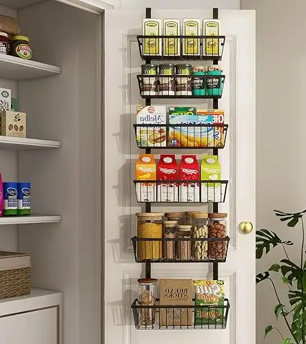 13.8" W Narrow Over The Door Pantry Organizer, Pantry Organization and Storage, Black Metal Hanging Deep Basket Wall Spice Rack Seasoning Shelves, Home & Kitchen Essentials, Small Apartment