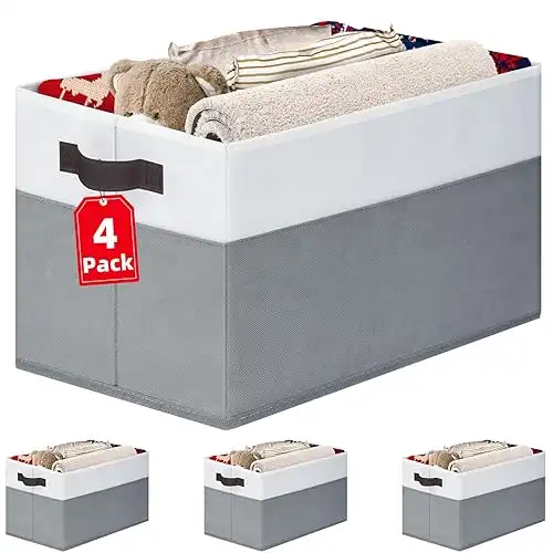 Criusia 4 Pack Large Storage Baskets for Shelves | Fabric Closet Organizers and Storage Bins with Handles Home Organization | Decorative Collapsible Baskets for Organizing Clothes Toy Nursery 14"...
